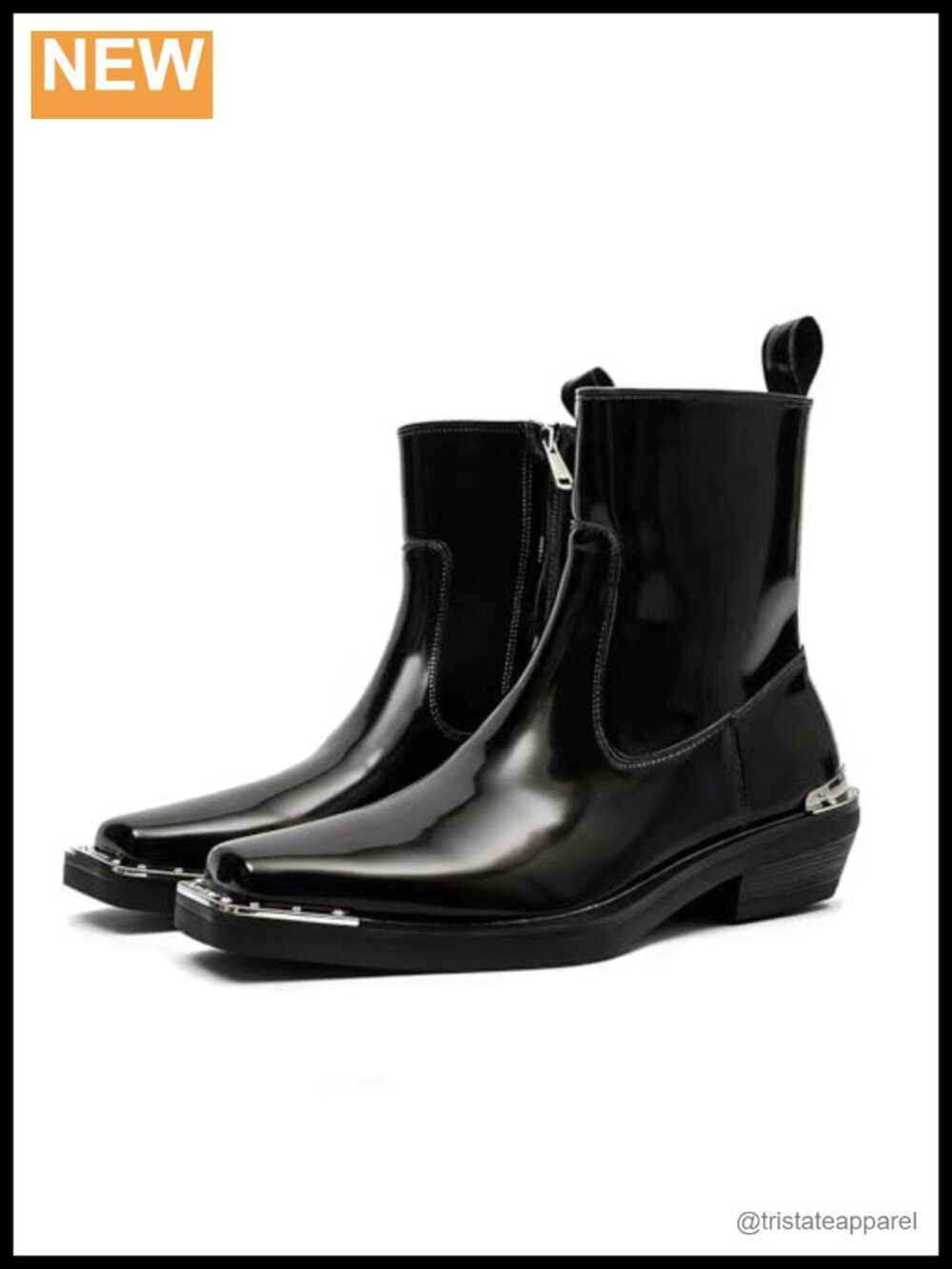 Men's Chunky Heel Chelsea Boots Square Toe Side Zip Ankle Dress Boots